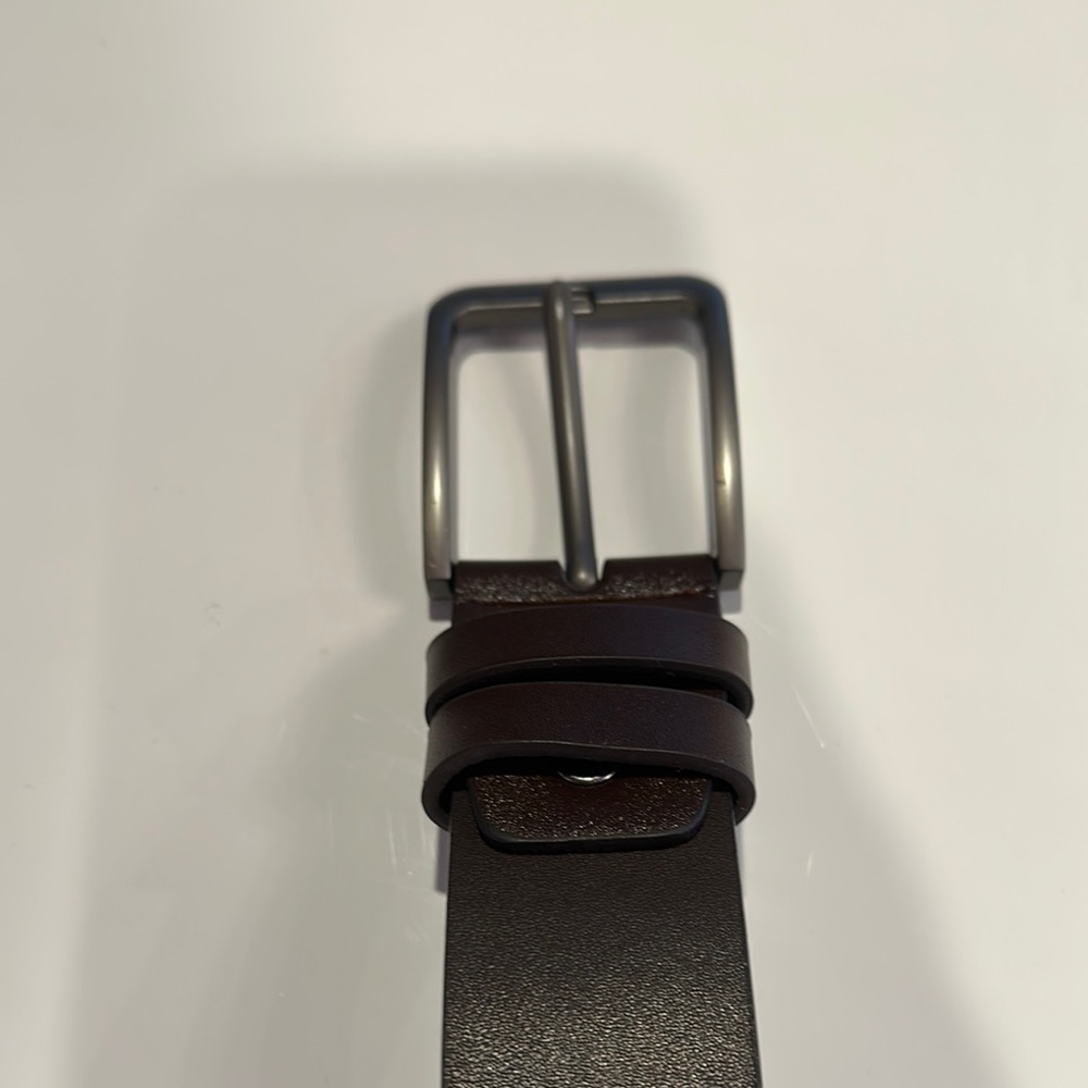 New no tag. Dark Brown Leather Belt with Silver Buckle